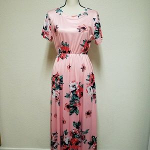 Women's Pink Floral Maxi Dress Size Large